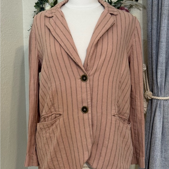 NEW Free People Vida LINEN Oversized Blazer Jacket In Pink Rose Pinstripe Size S - Picture 6 of 13